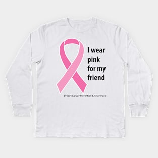 Breast cancer ribbon for friend using black type Kids Long Sleeve T-Shirt